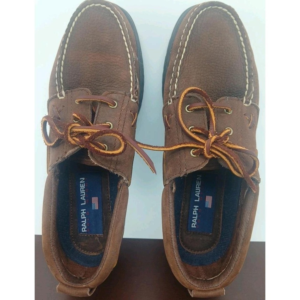 Polo Ralph Lauren Brown Leather loafer boat shoes mens 9.5 B preppy sailing